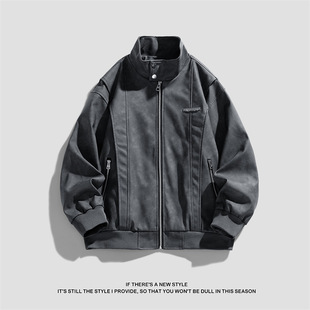 2025 Autumn New Men's American Trendy Brand Motorcycle Jacket Simple Versatile Stand Collar Leather Jacket Loose Fashion Leather Jacket
