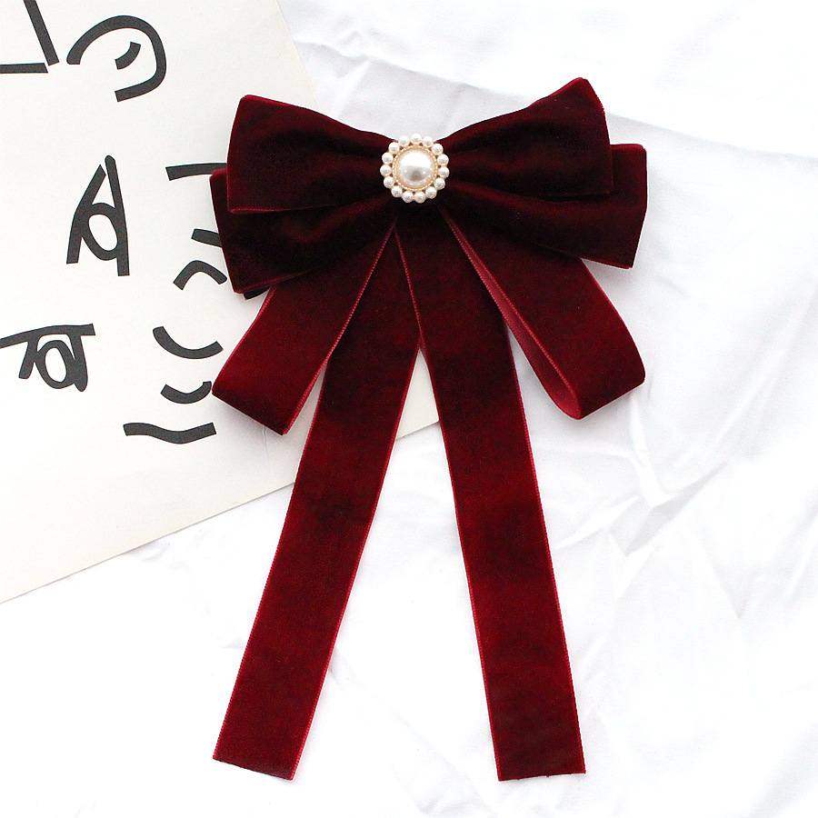 Papillon da donna, grande fiocco, spilla in velluto bordeaux, accessorio di abbigliamento nero, stile preppy, versatile_voghion.com
