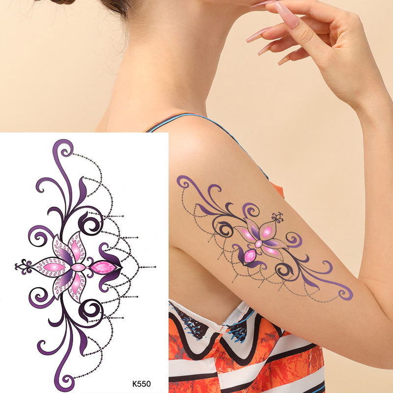 Painted Tattoo Stickers Wholesale Colorful Flowers Surround Arm Thigh Waterproof Temporary Water Transfer Tattoo Stickers Cross-Border