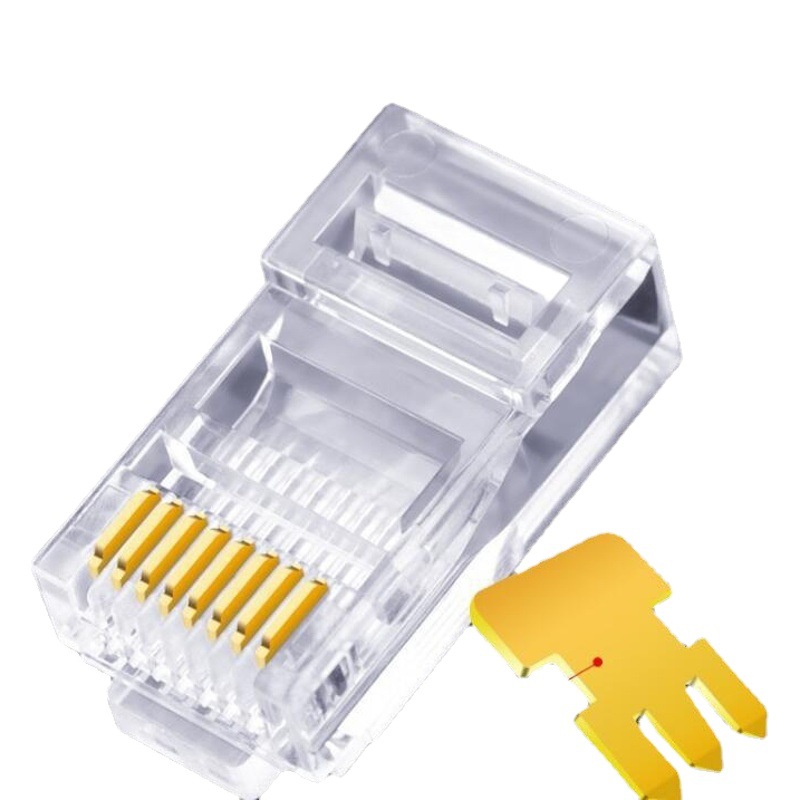 El Super Six RJ45 a través del agujero 8P8C perforó la cabeza cristalina dorada de cobre puro no blindado Cat6 100