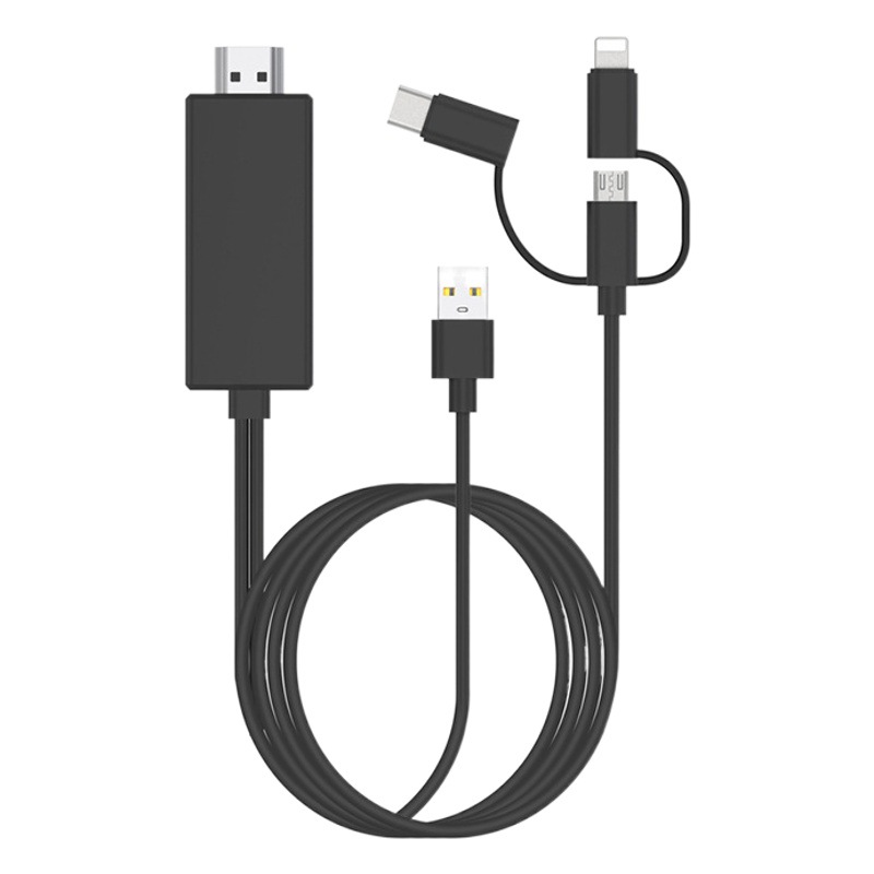 Aplicable a la pantalla de proyección del teléfono móvil de Apple Huawei Android Cable de conversión HDMI Lightning video tres en uno mismo cable de pantalla