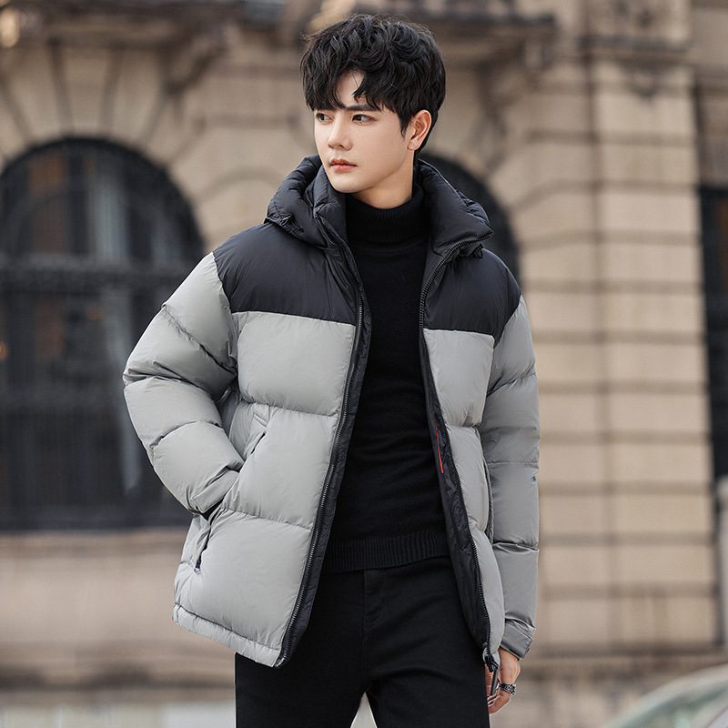 Abajo chaqueta de los hombres pato blanco moda par invierno corto color a juego con capucha a prueba viento caliente gruesa capa pan