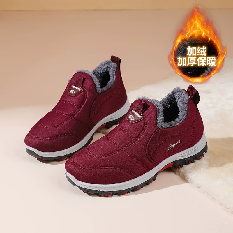 Старые пекинские хлопчатобумажные туфли для женщин зимой на флисовой подкладке для мам среднего и пожилого возраста, хлопчатобумажные туфли с нескользящей мягкой подошвой, утолщенные хлопковые сапоги для пожилых людей и бабушек.