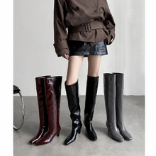 巨好看2025新款真皮复古高跟过膝长筒靴女款显瘦堆堆靴高筒骑士靴