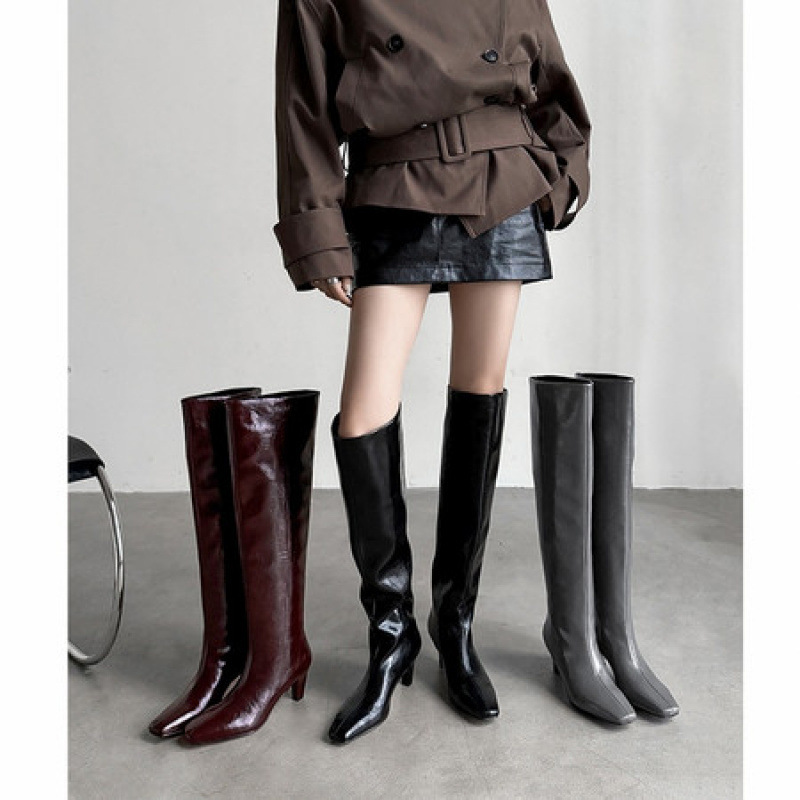 巨好看2025新款真皮复古高跟过膝长筒靴女款显瘦堆堆靴高筒骑士靴