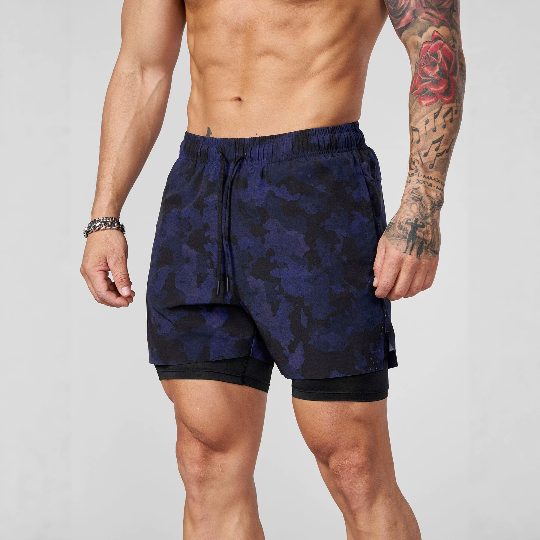 Men's Clothing Men's Summer Sports Casual Breathable Double Camouflage Drawstring Jogger Shorts For Formal & Casual_viptrois.com