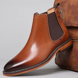 Chelsea Men's Boots Cowhide Shoes New Men's Dress Shoes Slip-on High Martin Boots Leather Boots