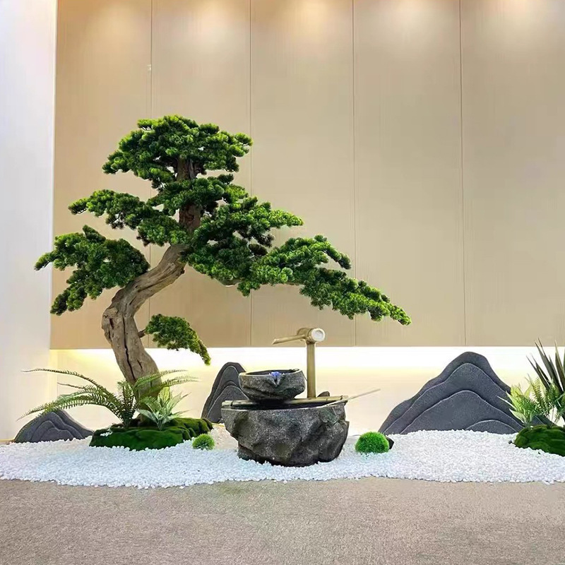 模擬松の木、松の木、偽羅漢松の木、屋内茶室、階段、窓、風景、装飾装飾品|undefined