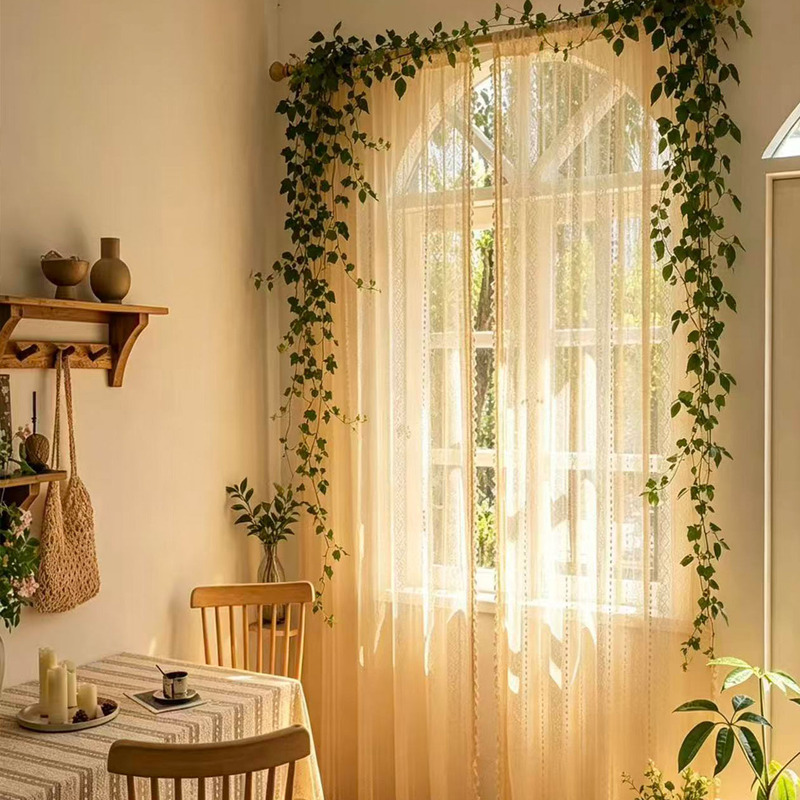 Cross-border bohemian style off-white curtain with tassels and lace trim, vintage style, available for dropshipping on Temu and SHEIN Cross-border bohemian style off-white curtain with tassels and lace trim, vintage style, available for dropshipping on Temu and SHEIN