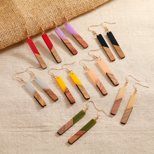 fashionable universal wooden creative rectangular earrings