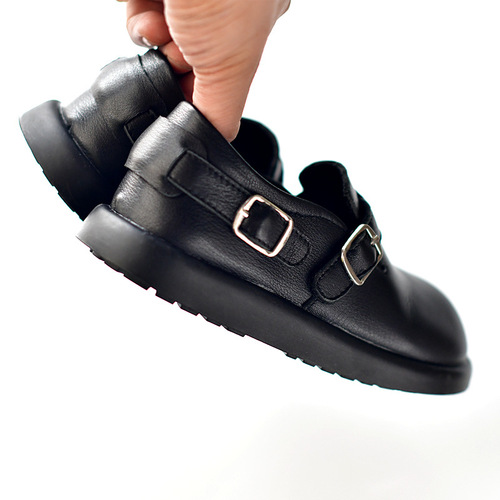 Children's genuine leather shoes for girls, casual lamb wool, real wool, warm plus velvet, soft sole, non-slip black shoes for baby girls