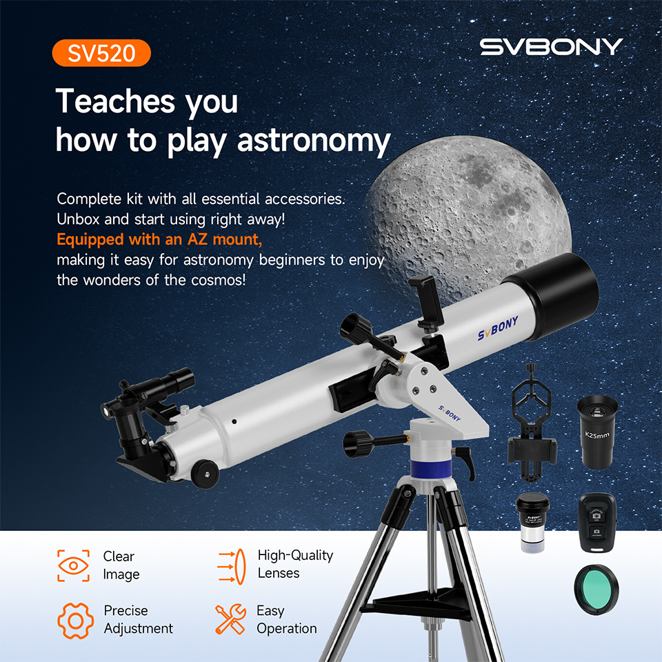 SVBONY SV520折射镜90/800mm长焦行星天文望远镜套机64倍 跨境