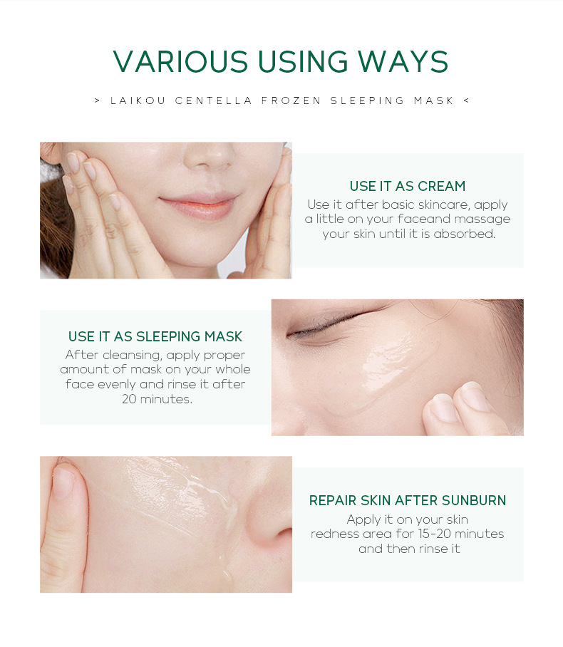 Wholesale cross-border LAIKOU Centella asiatica frozen Mask 100g application-based sleeping mask Hydrating Moisturizing Cleansing mask undefined