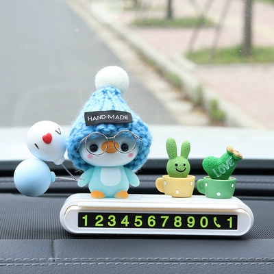 Temporary parking number plate, cute Nömrəli dayanma kartı - blue-capped-penguin-white-parking-sign-green-plants