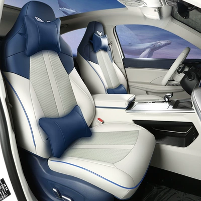 Modelə uyğun (Original) oturacaq örtükləri – leather car seat cushion four seasons - blue-and-white-deluxe-edition-remarks-model-year-rear-half-pack