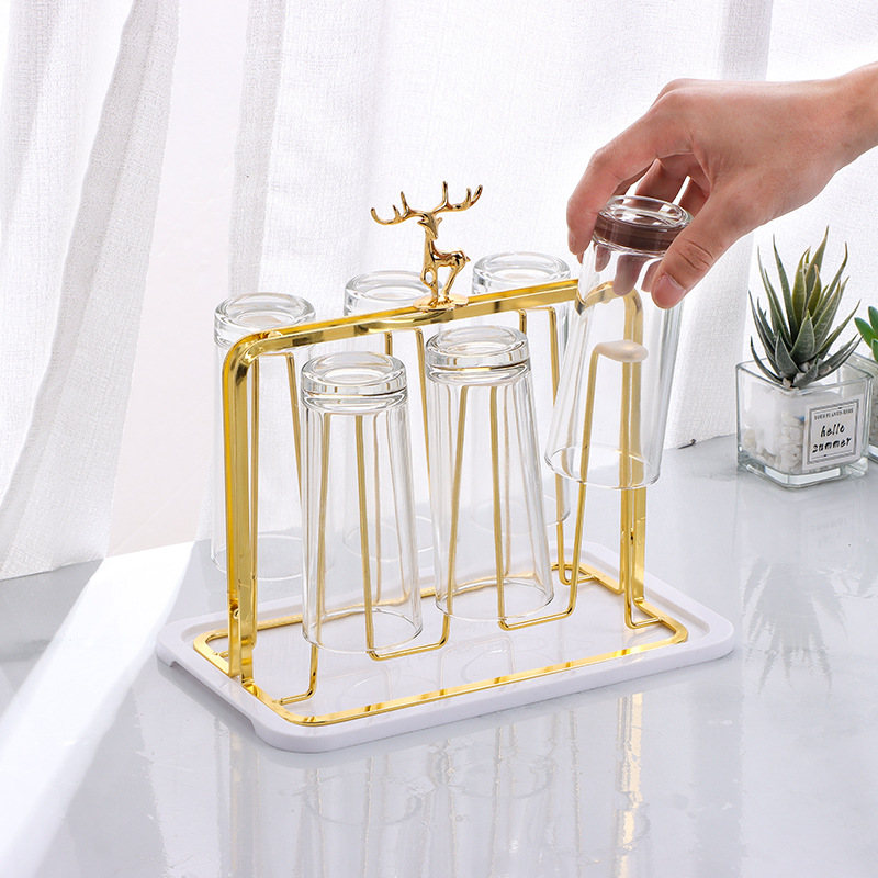 Portavasos Golden Deer para Sala de Estar, Organizador de Vasos con Drenaje, Estilo Japonés, de Hierro, para Almacenamiento en la Sala de Estar