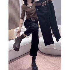 大码女装牛仔裤女高腰宽松显瘦哈伦裤子ins潮