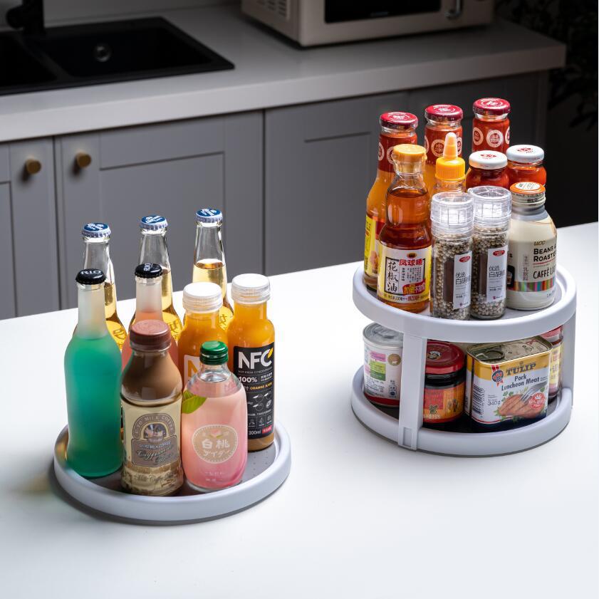 Cross-border Amazon kitchen storage rack rotatable double-layer circular storage rack condiment seasoning can finishing rack