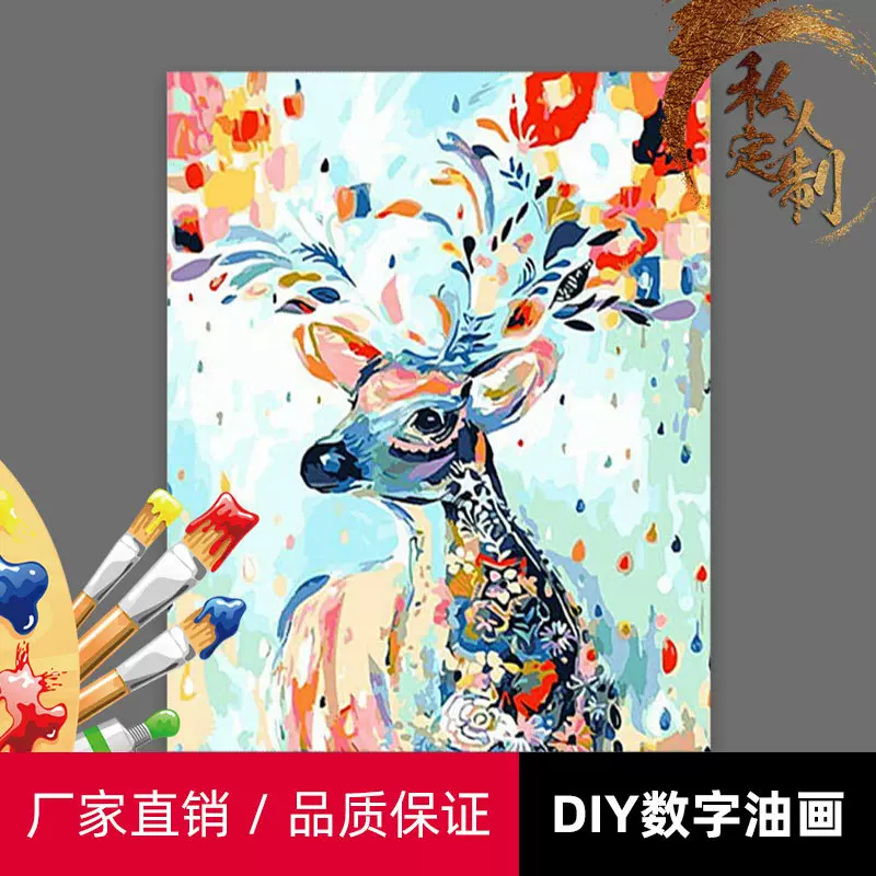 跨境批发彩色油画 纯手绘客厅沙发背景墙装饰画 diy数字油画定制