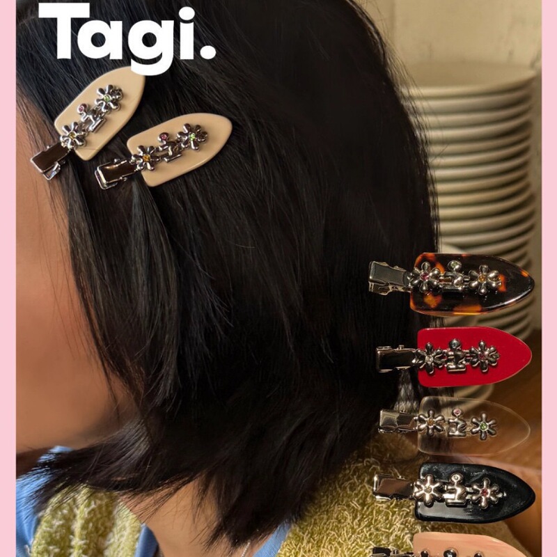 Tagi.金属鼓鼓小花边夹无痕鸭嘴夹刘海夹发卡可爱发饰发夹头饰|undefined