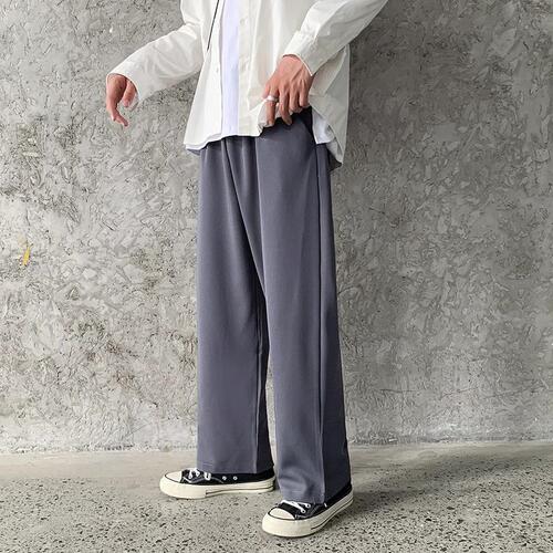 Summer Ins Sheer Slim Straight Loose Korean Style Trendy Dark Black Casual Wide Leg Drape Suit Pants for Men