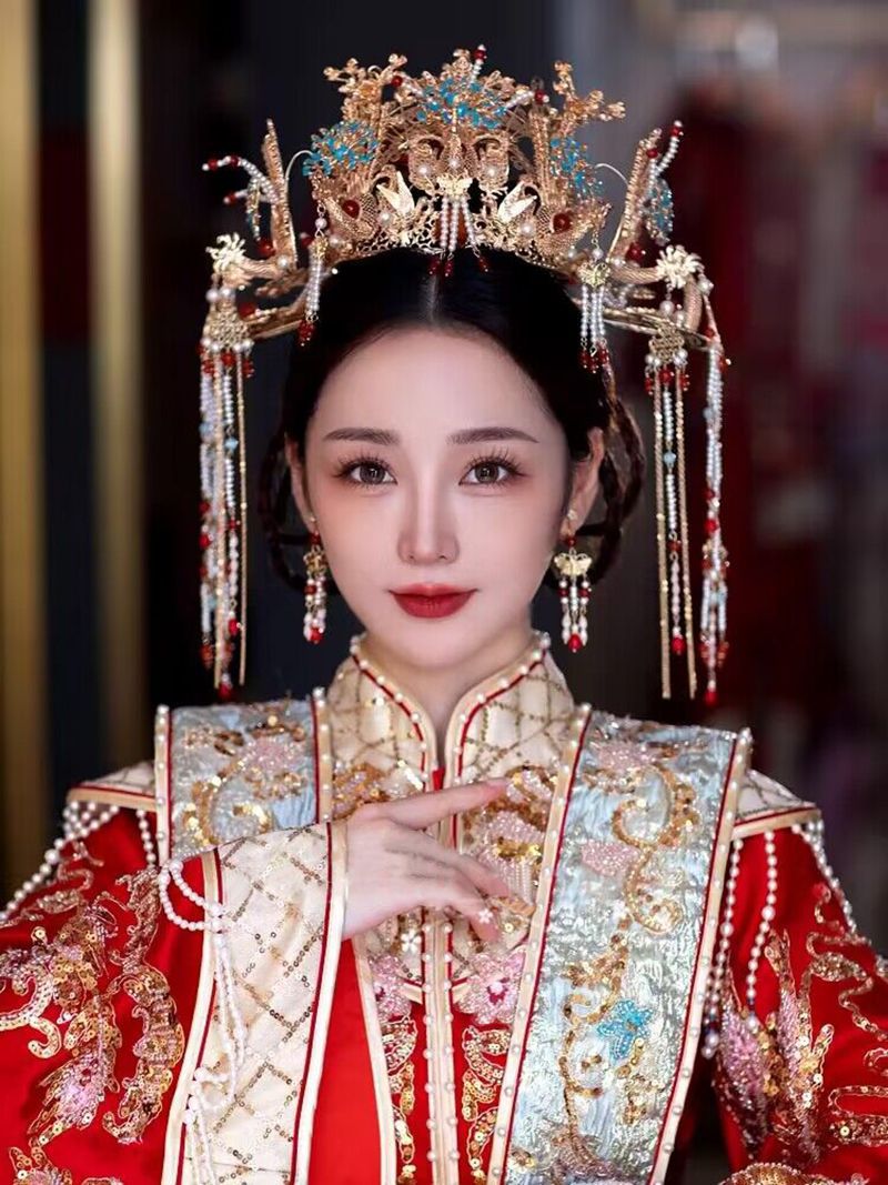 2025明朝凤冠秀禾头饰婚礼头饰全套结婚古风发冠奢华古风汉服配饰