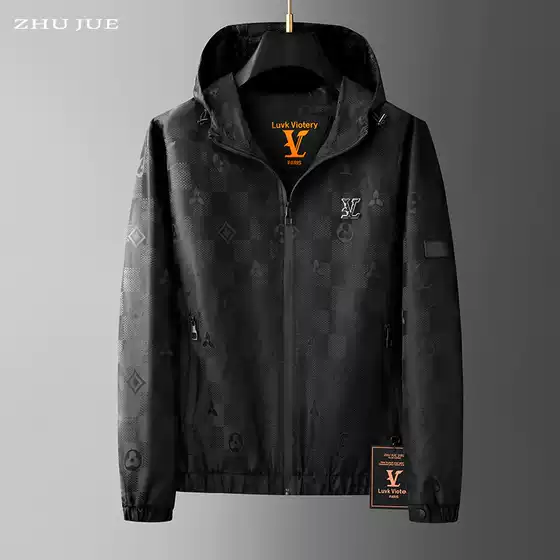 European Classy Men's Clothing 2025 Spring and Autum New Jacquard Hooded Jacket Men's Trendy Dark Pattern Casual Jacket for Men