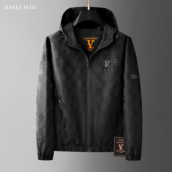 European High-end Men's 2024 Spring and Autumn New Jacquard Hooded Jacket Men's Trendy Brand Dark Pattern Casual Jacket for Men