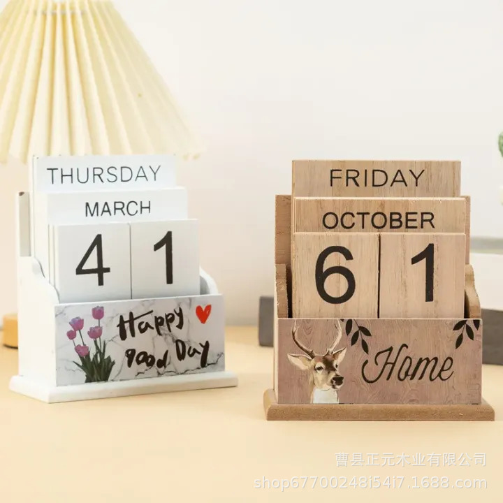 Vintage Wooden Perpetual Calendar, Wooden Month, Week, and Date Display Blocks Suitable for Office Desk, Office, and Home
