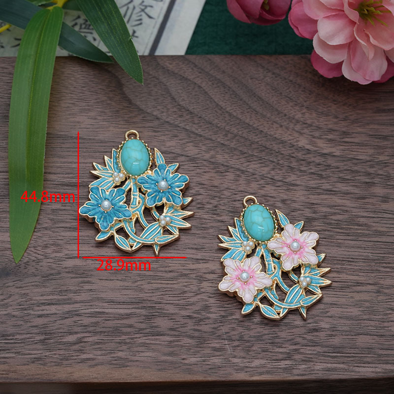 新しい中国風エナメルオイルドリップフラワー竹の葉ターコイズネックレスヘアピンアクセサリーハイエンド女性のチャイナドレスアクセサリー|undefined