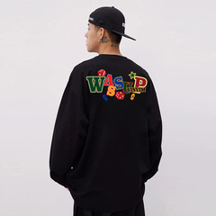 WASOPアメリカの重いポンドの純綿の長袖の男子学生の朝と秋のtシャツのゆったりしている底のシャツの上着の男性のカップルの服