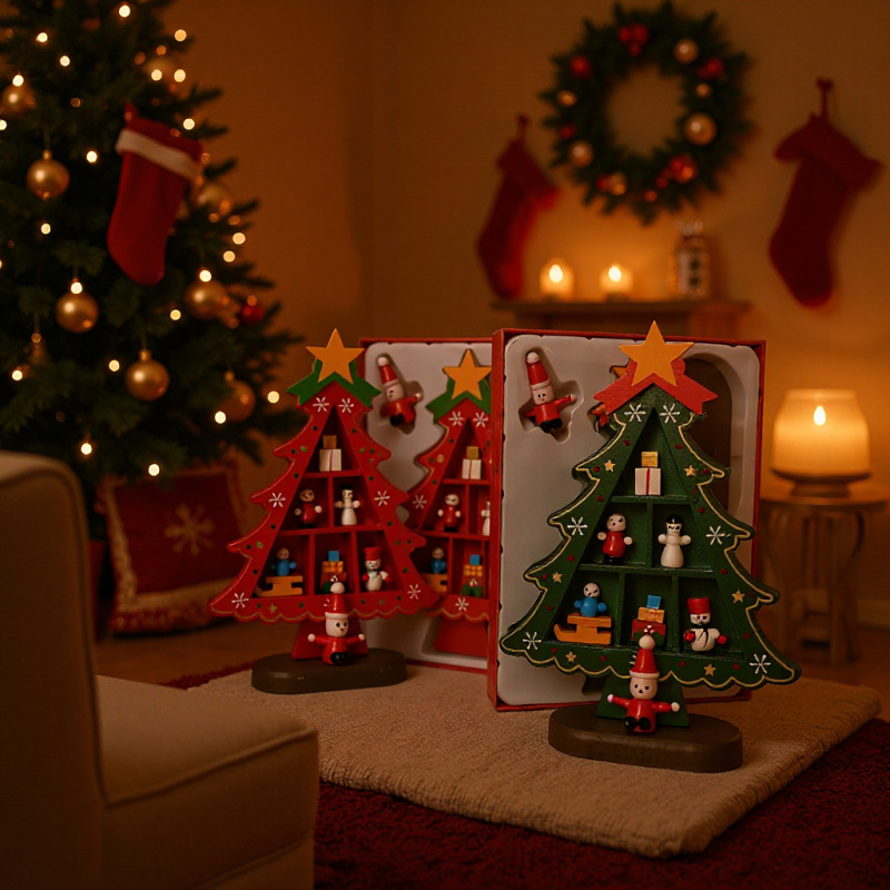 クリスマス新作木製クリスマスツリーミニ卓上飾り ショッピングモールホテルクリスマスデコレーション用品木製|undefined
