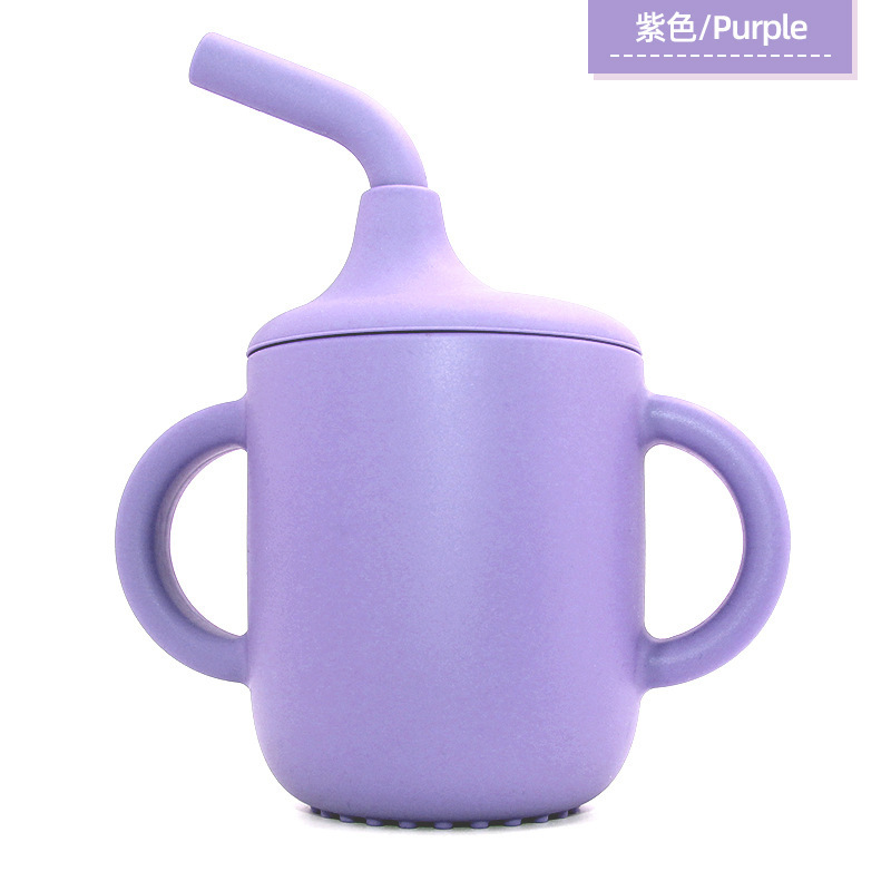 Taza de agua de silicona para niños, taza para aprender a beber, taza de agua con mango doble, taza de paja a prueba de caídas y fugas para bebés, taza de agua con dos orejas para beber directamente
