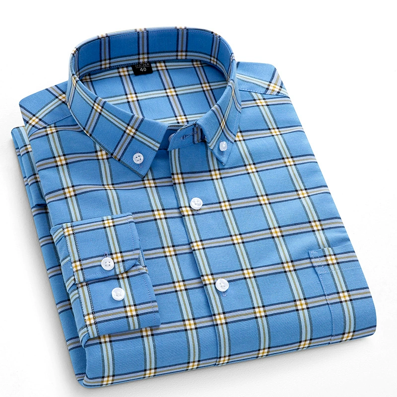 Новая весенняя рубашка из оксфордской ткани с длинным рукавом, мужская деловая повседневная хлопковая рубашка в клетку и полоску, приталенного кроя.