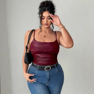PY1032 European and American Style Women's New Stretch Sling Internet Celebrant Fashionable Top for Summer Big U Collar Solid Color Small Back