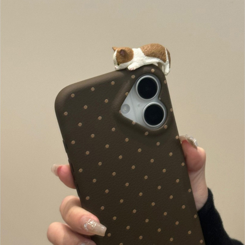 かわいい波点猫はリンゴ14携帯ケースiPhone16純色15promax新13包12女を適用している|undefined