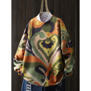 Z 60338 Print Soft Girls Sweater ӡ��ܛŴŮͯë�¿羳��
