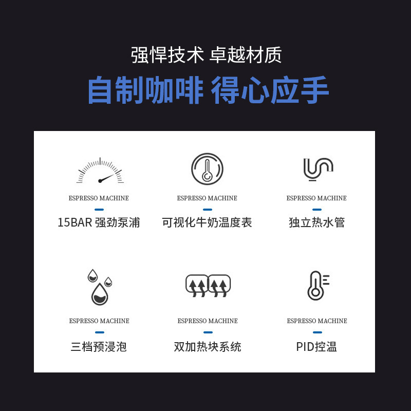 意式商用半自动咖啡机专业双头双锅炉自动萃取蒸汽打奶泡研磨一体|undefined