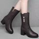 Broken size clearance soft leather mother mid-calf boots thick heel short boots winter fleece-lined boots new autumn and winter mid heel women's leather shoes