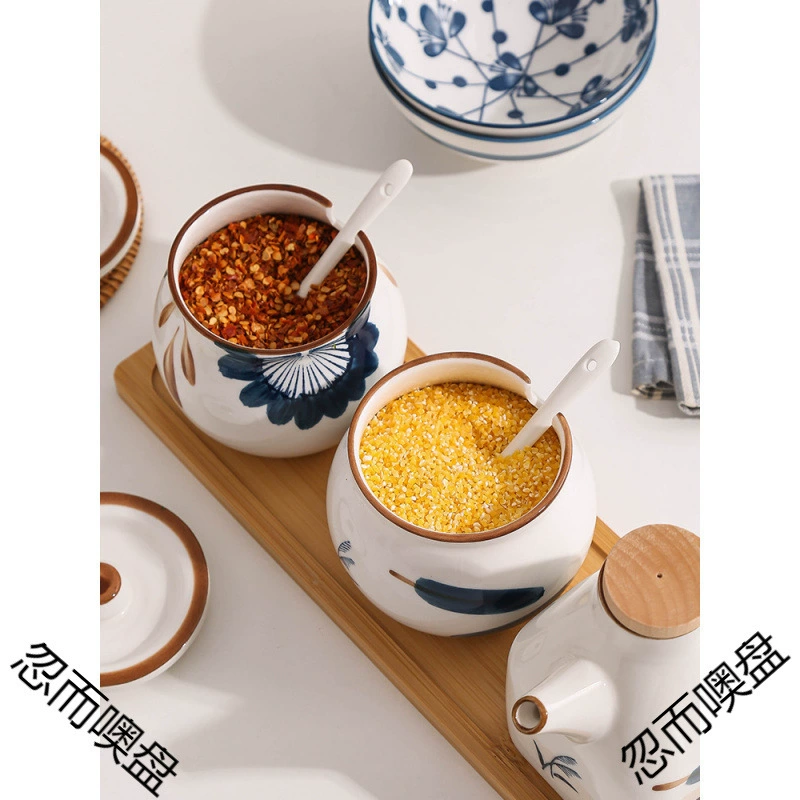 Керамическая кастрюля для масла с перцем, бутылка для масла, японская крышка, кухонная приправная банка, сольница, бульонный экстракт (куриный эссенция)