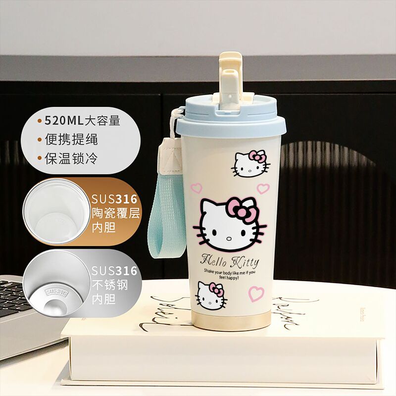 新款童趣咖啡杯316不锈钢保温杯卡通带吸管杯子双饮高颜值喝水杯|undefined