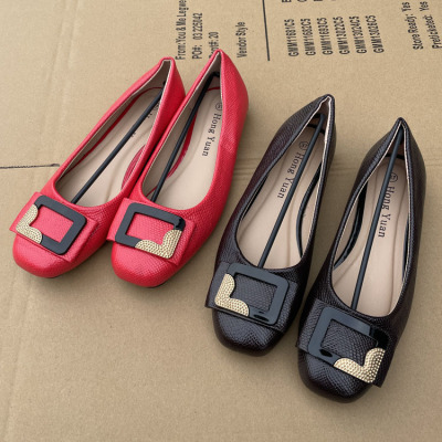 現貨日常低幫純色金屬裝飾平跟單鞋7-42大碼鞋