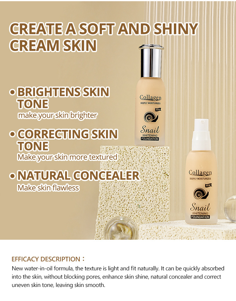 fondotinta Peimei liquido SnailCollagen Whitening Concealer Foundation_voghion.com