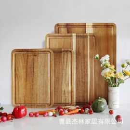 跨境木质菜板家用长方形带果汁槽切菜案板多规格水果揉面实木砧板