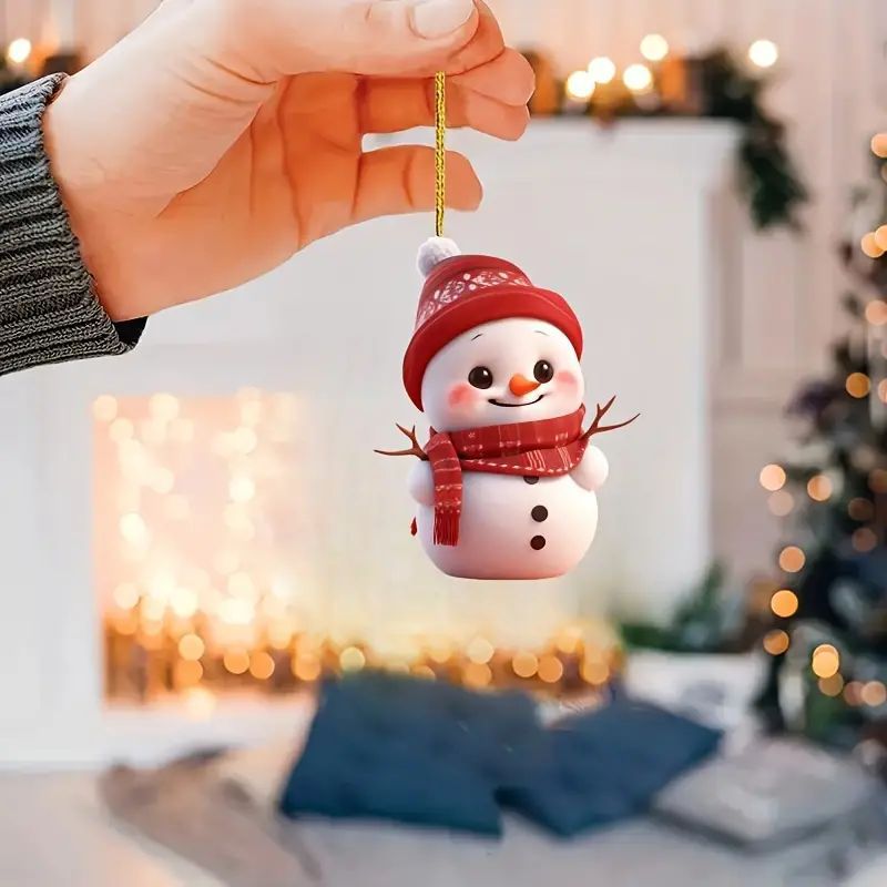 2D nuevos productos acrílicos de Navidad lindo muñeco de nieve colgante plano transfronterizo decoración de automóviles colgante llavero colgante
