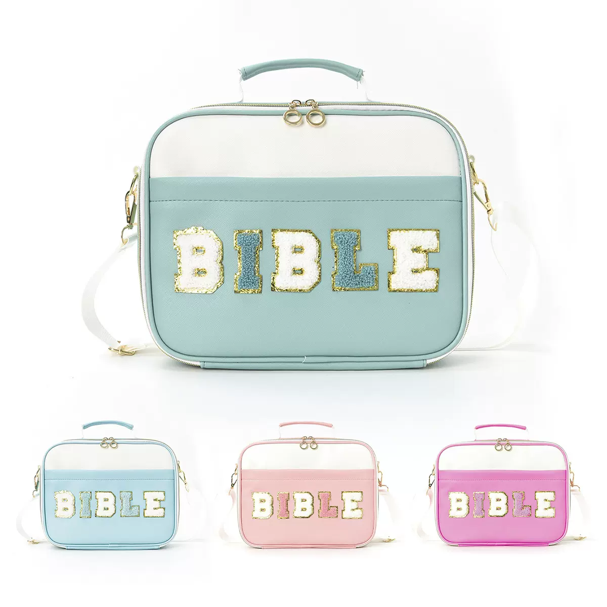 飞泓跨境书本收纳包手提大容量刺绣字母单肩包高颜值便携式收纳包