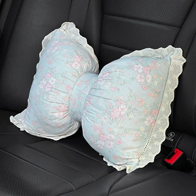 Seat Pillow, Lumbar Support Set, Headrest - blue-flower-waist-support