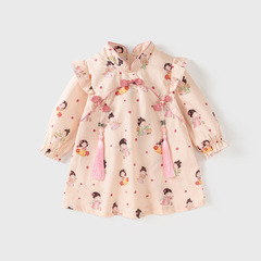 女童甜美公主裙2024春新款童裝女寶寶可愛裙子女孩印花兒童連衣裙