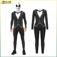 cos角色扮演圣诞节惊悚夜麦克男士条纹数码印花紧身衣万圣节服装