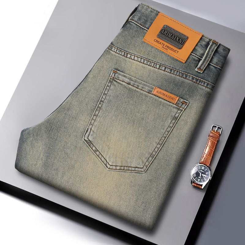 2026 Summer New Fashion Retro Blue Slim-Fit Versatile Men's Jeans High-End Casual European Style